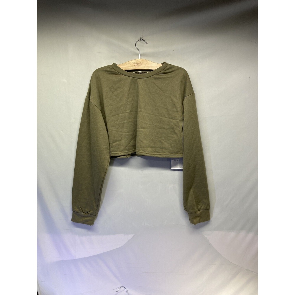 Sweet Rain Women's Plus Size XL Crop Top Pull Over Long Sleeve Olive Green NWT